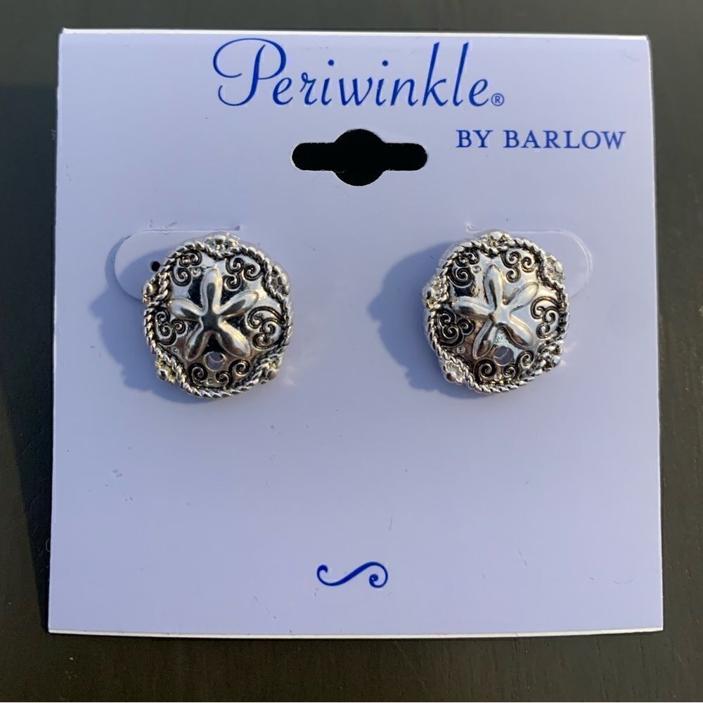 Periwinkle silver sand dollar stud earrings